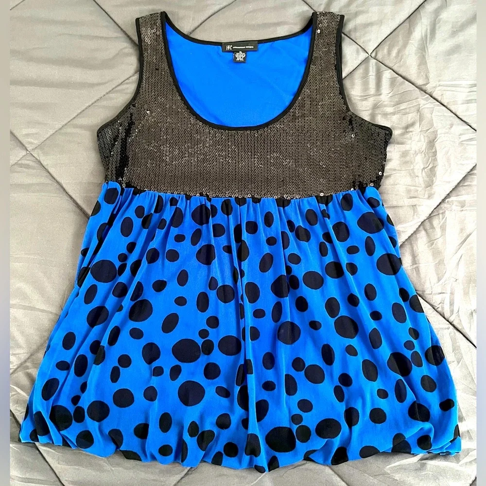 NWOT ALFANI Women's Sleeveless Sequins and Royal Blue and Black Blouse. Size:XL. - Picture 3 of 8